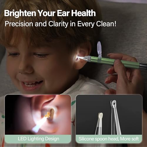 15 Pack Ear Wax Removal Tool Kit with Light - LED Ear Cleaning Kit, Ear Wax Removal for Kids and Adults, Ear Cleaning Tool, Ear Picker Spoon & Ear Tweezers & Spiral Spring Ear Spoon Green - color: Green
