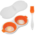 2 Cavity Microwave Egg Poacher, Microwavable Poached Egg Cooker with Lid & Handle Double Layer Microwave Egg Poacher Boiled Eggs Maker Poached Egg Cup for Breakfast with Oil Brush