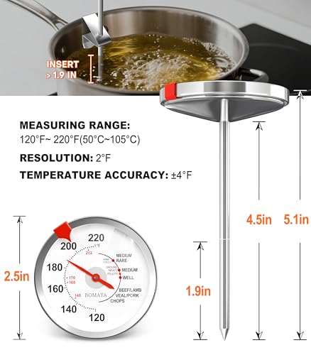 BOMATA 2 Pack Meat Thermometer Oven Safe, Leave in Probe Food Thermometer | 2.5 in Extra-Large Dial, IPX8 Waterproof, NSF Certified, 304 Stainless Steel, for Cooking, Steak, Chicken, Turkey, Pork, Lamb