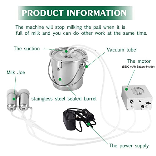 7L Cow Milking Machine,Rechargeable & Adjustable Suction Electric Milker - size: 7L Cow Battery