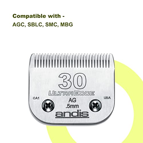 Andis 64075 UltraEdge Blade, Size 30, 1/50in, Chrome, for Larger Animals | Carbonized steel, rust & heat resistant, ideal for cattle & horses, andis clipper blade - style: 30 Blade (Pack of 1)