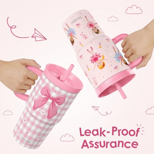 SANDJEST Bow Stainless Steel Tumbler 20oz with Handle and Silicone Straw Locking Lid for Kids Girls, Birthday Christmas Back to School - color: Bow 2