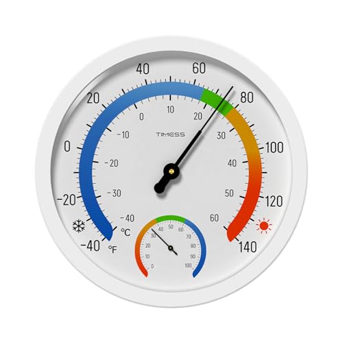 10-Inch Indoor Outdoor Thermometer Hygrometer, Battery-Free, White | Dual analog dials, large easy-to-read numbers, monitors temperature and humidity for patio, nursery, storage, or home - color: White