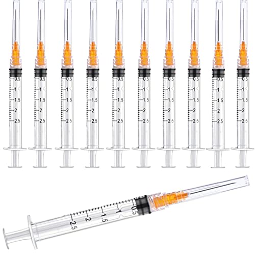 25 Pack 2.5ml/cc Plastic Luer Lock Syringa with 25Ga and Cap, Individually Sealed Wrapped, for Scientific Labs, Measuring Liquid, Refilling Cartridges or Glue Applicator - style: 25 Pack-2.5ml 25gauge