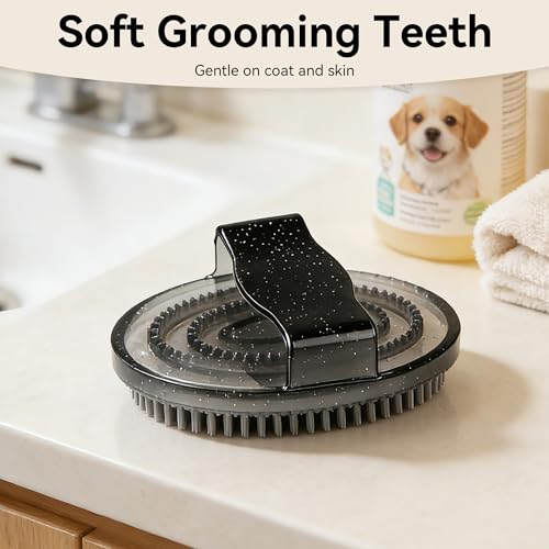 Horse Brush Black Flexible Oval Grooming Pad With Soft Teeth For Coat Cleaning Bath Lather Tack Box Storage Everyday Barn Use For Horses Dogs - color: Black