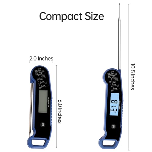 Lonicera Instant-Read Meat Thermometer, 1-Second, IP67 Waterproof, Blue | Thermocouple sensor delivers readings in 1 second with ±0.9°F accuracy, plus IP67 waterproofing, auto-rotate and wake - color: BLUE