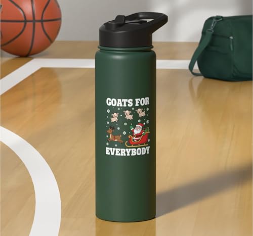 Goats For Everybody Christmas Kids Santa Reindeer Snowflake Stainless Steel Insulated Water Bottle - color: Dark Green