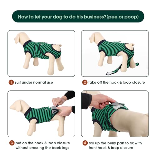 Kuoser Recovery Suit for Dogs Cats, Soft Dog Surgery Suit Female Male Spay | Professional Dog Onesie for Surgery, Substitute E-Collar & Cone, Prevent Licking Dog surgical suit Pet Neuter Suit - color: Green Stripe, size: X-small (Back:8.3-11.4'', Weight:4