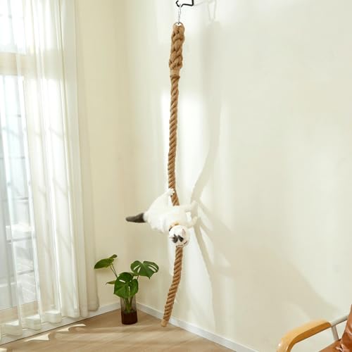 SHENGOCASE 1.9" x 6.56Ft Cat Climbing Jute Rope with Hook, Wall Mounted Furniture for Indoor and Outdoor Cat, Cimbing Pole (6.56 Feet) - size: 6.56 Feet
