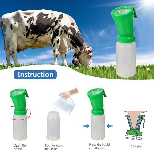 5 Pack Teat Dip Cup,Non-Return Teat Dipper,Nipple Cleaning Disinfection,Prefect for Cow Sheep Goat - 300 ml(Green) - size: 5 Pack