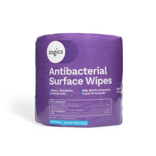 Zogics Antibacterial Disinfecting Wipes, 4 Rolls, 3,200 Count | Kills 99.9% of germs in 15 seconds, for hard nonporous surfaces, countertops, door handles and equipment - size: 1 Count (Pack of 4)