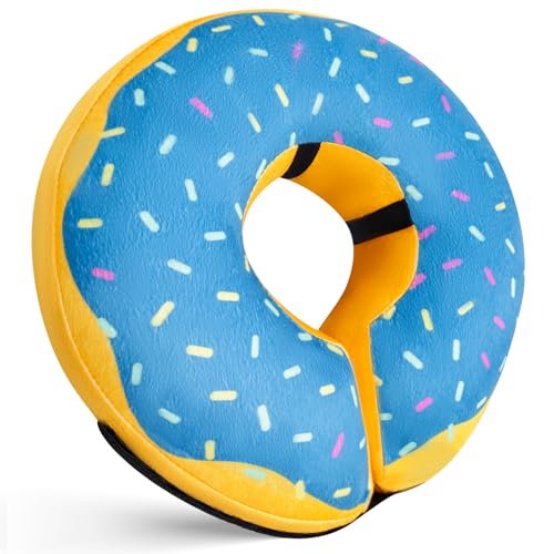Inflatable Dog Cone Collar for After Surgery, Soft Adjustable Blow up Donut E-Collar for Small Medium Large Dog and Cats - color: Yellow/Blue Cheese, size: Large (Neck: 15"-18")