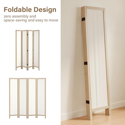 Linen Room Divider Privacy Screen, Foldable Wood Frame Partition Room Dividers with Removable Linen Fabric Curtain, Room Divider Panel, Zero Assembly for Home, Office, or Studio Natural 6 Panel - color: Natural