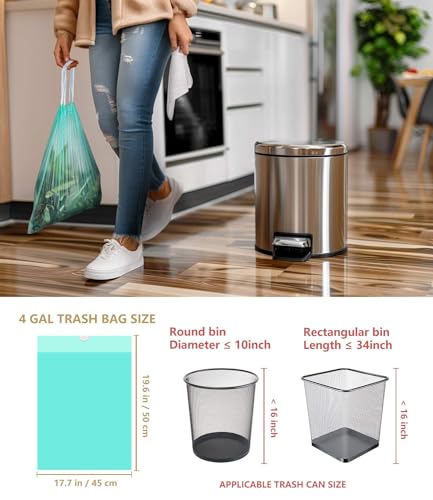 AYOTEE Compostable Trash Bags 4 Gallon Drawstring Trash Bags,100 Count | Ultra Strong Unscented Compostable Garbage Bags Small Trash Bags Waste Basket Liners for Bathroom, Kitchen, Car, Pet