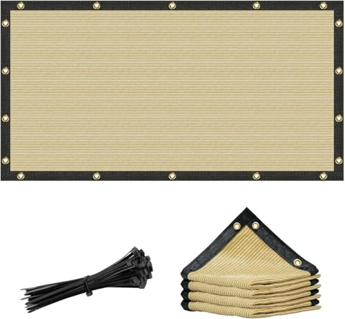 Amgo 2' x 2' Beige Custom Size Shade Cloth with Grommets - 90% Sunblock, Durable Mesh Fabric Tarp for Dog Kennel Cover, Fence Privacy Screen, Greenhouse, Chicken Coop & Pet Playpen. - color: Beige, size: 2' x 2' Custom Size