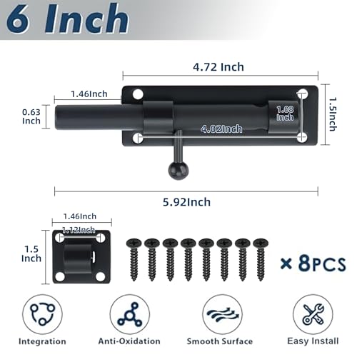 Alise 6 inch Barrel Bolt Latch,Black Heavy Duty Slide Lock for Barn Door | SUS304 Stainless Steel Padlock-Style Slide Bolt Latch,Security Gate Latch for Wooden Fence,Interior or Outdoor Door - color: Black, size: 6 Inch