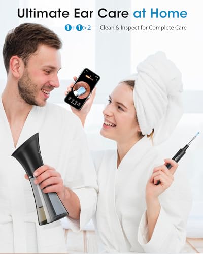 Ear Cleaner with Camera & Irrigation. Wax Removal & Overheat Protect | Complete Ear Cleaning Kit, Visual, Waste Collection Tank, Overheat Auto-Shutoff, IPX7 Waterproof, FSA-HSA Ear Wax Removal - color: Semi-transparent Black