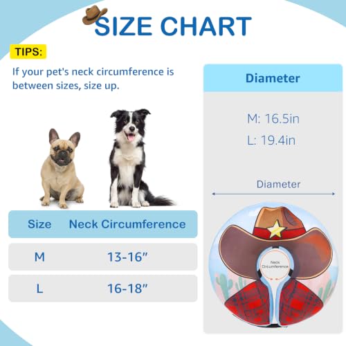 SCENEREAL Dog Cone Alternative After Surgery Donut Collar, Soft Inflatable | Cone Collar for Dogs, Adjustable Pet Neck Donut E Collar Dog Recovery Collars to Stop Licking, Cowboy Print E-Collars,L - color: Brown Cowboy, size: L(Neck 16"-18")
