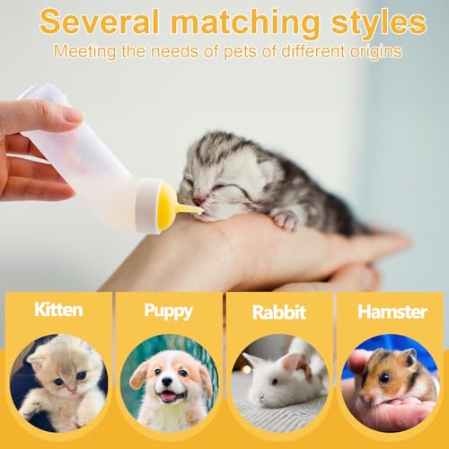 Kitten Nursing Nipple with Syringe, Wide Mouth Angled Puppy Feeding Bottles, with Ventilation Valve Resistant Tearing for Puppies, Kittens, Rabbit, Small Wildlife (M Nipple,Yellow) - color: Yellow, size: Model 2