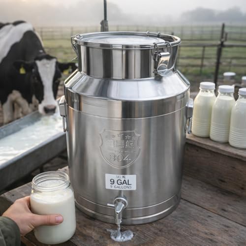 9.3 Gallon 304 Stainless Steel Milk Can with Lid, Heavy Duty Sealed Milk Bucket, Large Metal Storage Container for Milk, Wine, Oil, Water - size: 9.3 Gallon