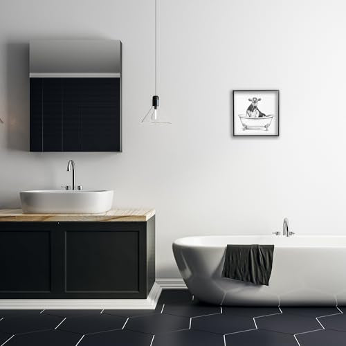 Stupell Industries Cow in Claw Tub Minimal Farm Animal Sketch, Designed by Victoria Borges Wall Art, 12x12, Black Framed