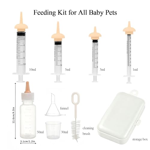 Pet Nursing Kit - Kitten Bottle Feeding Set with Mini Soft Nipples & Syringes for Newborn Puppies, Squirrels & Small Animals