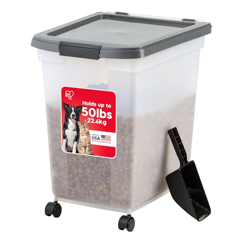 IRIS USA Dog Food Storage Container, Up to 50 lbs, Dark Gray, Made in USA | Includes 2-Cup Scoop & Wheels, Airtight Seal, BPA-Free, Bird Seed, Cat food, Cat Litter, Chicken Feed, Pellets - color: Dark Gray, size: 50 lbs