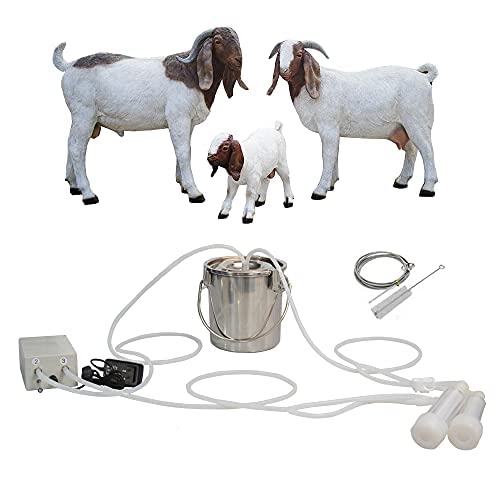 3L Goat Pulsation Vacuum Electric Milking Machine, Automatic Pulsation Breast Pump with 2 Teat Cups Stainless Steel Bucket for Goat.