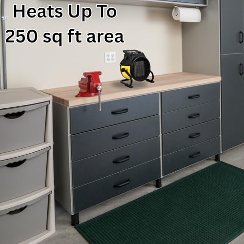 Dura Heat EUH1465 Electric Forced Air Heater with Pivoting Base 5,120 BTU, Yellow | Electric Garage Heater, Ceramic Heating Element, Steel Body, Thermostat, Heats up to 250 sq ft, Safety Shut Off, Greenhouse - size: 8.5" Height