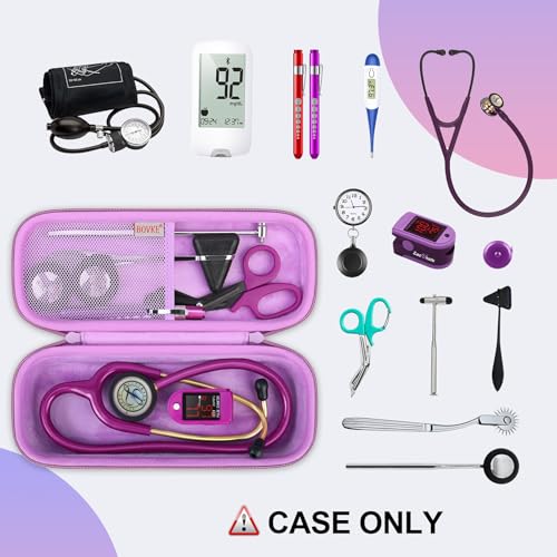 BOVKE Stethoscope Case for 3M Littmann Classic III, Lightweight II S.E, MDF Acoustica Deluxe Stethoscopes - Extra Room for Medical Bandage Scissors EMT Trauma Shear and LED Penlights, Light Purple - color: Light Purple