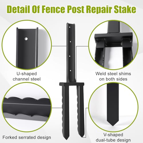 2 Pcs 30“ Tall Fence Post Repair Kit | Heavy-Duty Serrated Design Fence Post Repair Piles|specifically designed to repair tilted|broken|wobbly wooden fences - size: 2 Pcs