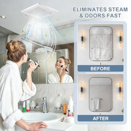 Bathroom Exhaust Fan, 120CFM Bathroom Fan Ceiling Mounted 8"x8" | Ventilation Fan Large Air-flow Capacity Bathroom Fan, 4 Inch Duct, No Attic Access Needed - size: 10"