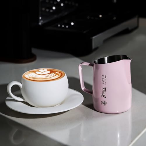 Milk Frothing Pitcher with Sharp Spout & Angled Rim – Precision latte art pitcher for Fine Lines & Intricate Patterns – 18/8 Stainless Steel Milk Steamer Cup for Cappucci