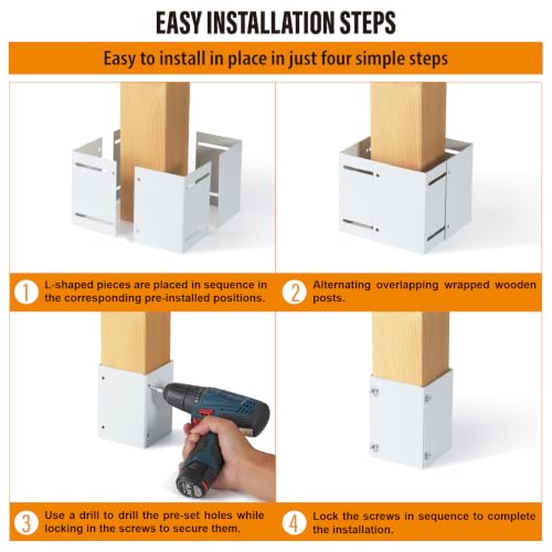 Stainless Steel Adjustable (Range 3.3"-6") Post Protector, Protects Wooden Mailboxes and Fences from Lawnmower and rain Damage (White, 1 Set) - color: White, size: 1 set