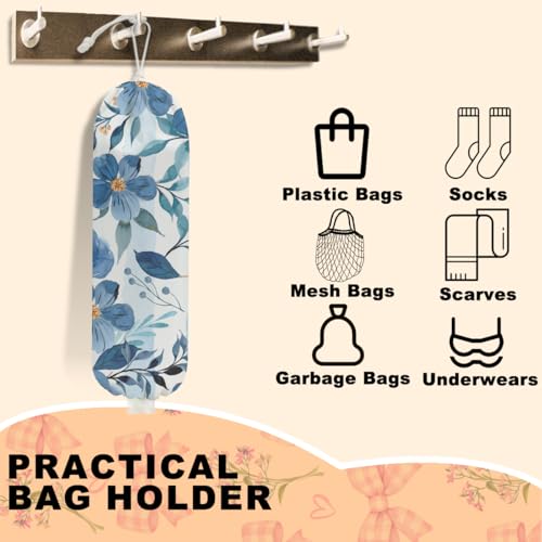 Watercolor Blue Flower Plastic Bag Holder, Wall Mount Grocery Bag Holder | Cottage Core Rustic Leaves Plastic Bag Holder, Reusable Grocery Bag Storage Dispenser, Farmhouse Kitchen Home Decor - color: flowers