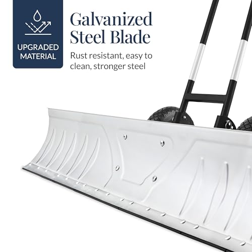 Best Choice Products 48in Heavy-Duty 2-Wheel Snow Pusher Hand Plow for Snow Removal w/Wheels, Adjustable Handle, Blade Angle - Silver - color: Silver, size: XL 48in w/Wheels
