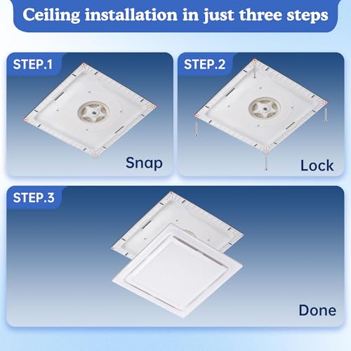 Bathroom Fan With Light 13.4 in Panel,180 CFM,1.0 Sones,12" Ceiling Mount | Large Bathroom Exhaust Fan|High cfm Extractor Fan|Easy Retrofit|Ceiling Fixtures|Bath Ventilation|For Kitchen Household Attic