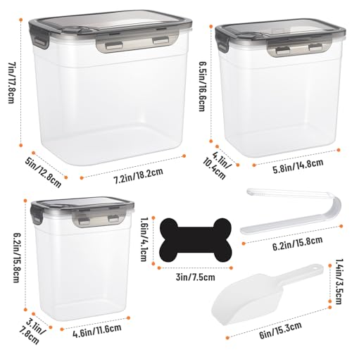 ZooZoo Dog Treat Container, Airtight Pet Food Storage, BPA-Free, 3 Pack | Stackable Transparent Jars In 3 Sizes Keep Snacks Fresh, Wide Mouth Scooping, Labels, Tongs, Marker, Puppy, Cat Supplies