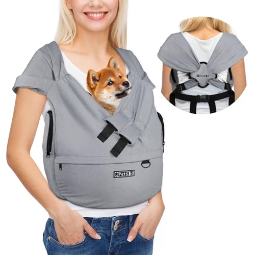 Dog Carrier Sling for Small Pet 7-15 LBS, Grey | Hands Free Front Facing, Cat Sling Chest Carrier, Bottom Mat and Adjustable Strap, for Anti-Anxiety, Walk, Vet