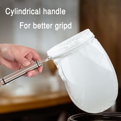 FATCAT Fine Mesh Cheese Cloth, Fine Mesh Strainer Bags, Nut Milk Bag L | Nut Milk Bag with Stainless Steel Handle, Cheesecloth for Straining, Turkey, Cooking, Cheese, NutMilk, Juices, S - color: Handle*1+Strainer Bag*3, size: L