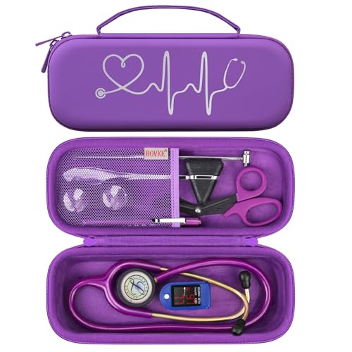 BOVKE Stethoscope Case for 3M Littmann Classic III, Lightweight II S.E, MDF Acoustica Deluxe Stethoscopes - Extra Room for Medical Bandage Scissors EMT Trauma Shear and LED Penlights, Dark Purple - color: Dark Purple