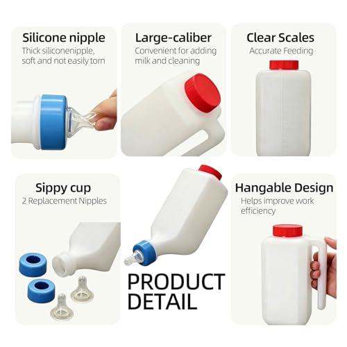 Goat Bottles and Nipple Set, 1 pcs Nipple and 2 pcs 800 ml Lamb Feeding Bottle with Hanging Handle for Feeding Sheep Goat Lamb Puppy for Farm - color: white-800