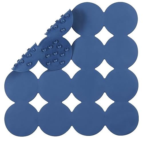 Webos Square Shower Mat Nonslip - Rubber Bathtub Mat with Suction Cups for Inside Shower Bathroom Floor (Navy Blue, 21X21“) - color: Navy Blue