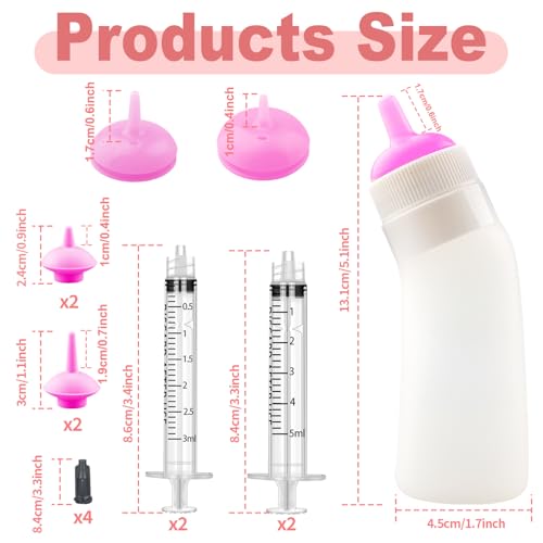Puppies Nursing Nipple with Syringe, Kitten Nursing Kit,Wide Mouth Angled Soft Silicone Feeding Bottles, with Ventilation Valve Resistant Tearing for Puppies,Kittens,Rabbit (Pink) - color: Pink, size: Model 2