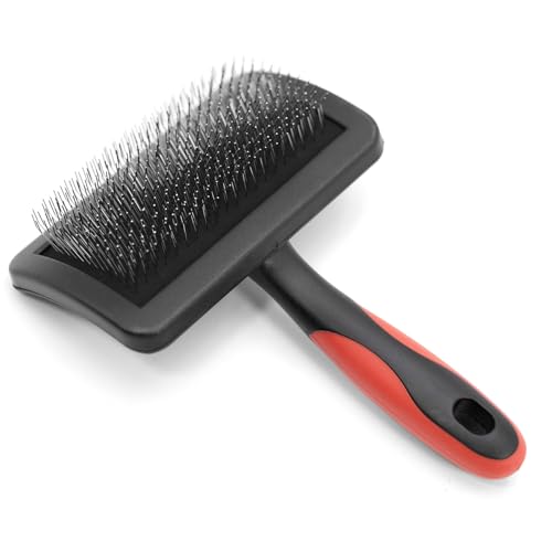 Jeffers Pet Hard Pin Universal Slicker Brush for Dogs, Cats, Horses – Firm Bristles Grooming Tool, Detangling, Tangle Free Coat, Mats, Shedding, Curved Head, Travel Friendly, Easy Storage - Medium - color: Hard Pin, size: Medium
