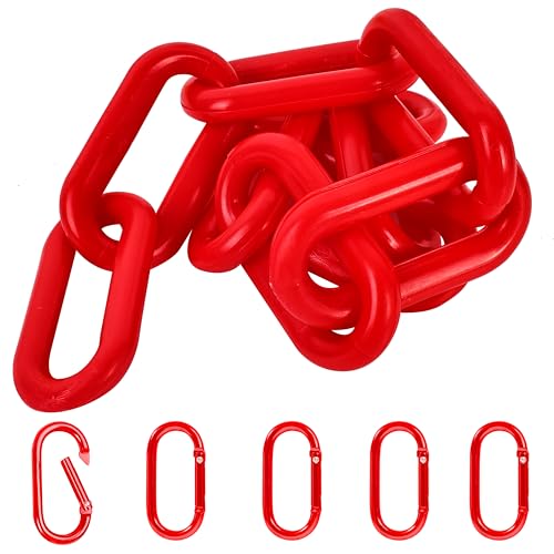30 Feet Plastic Barrier Chain red,2-Inch Link Diameter Safety Barrier Chain，Large Plastic Chain，8MM Plastic Barrier Chain，Plastic Chain Links - color: red, size: 2 in-30feet