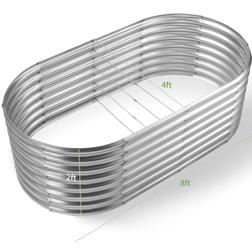 Land Guard Galvanized Raised Garden Bed, 8x4x2ft Planter Boxes Outdoor, Oval Larger Metal Planter Boxes for Vegetables, Fruits, Flowers (Silver) - color: Classic Silver, size: 8×4×2ft