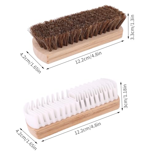 2pcs Horsehair & Rubber Shoe Brush Set, 2 Styles Boot Magic Eraser Cleaning Brush with Wood Handle Nubuck Cleaner Kit for Leather & Suede Shoes Boots