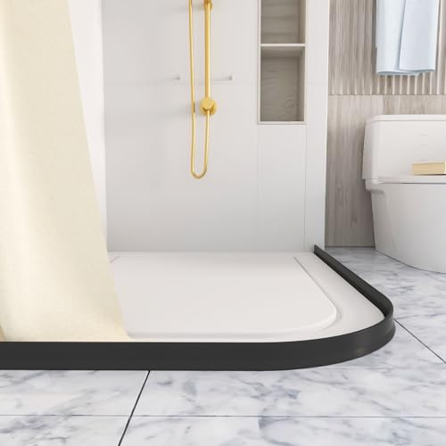 Raycity 3"H Shower Threshold Water Dam, Shower Water Guard, 98 Inch, Black | Silicone Rubber Water Stopper for Walk in Shower, Water Barrier, Prevent Leaks, Suitable for Bathroom, Kitchen - color: Black, style: 98 inch