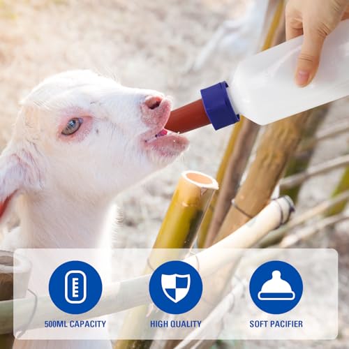 2 Pack Calf Nursing Bottle 500ml, Livestock Feeding Bottle for Orphaned | Rubber Nipple No Latex Chew Resistant, Calf Lamb Pig Puppy Kitten Goat Sheep Farm Animal Supplies (500ml) - size: 500ml
